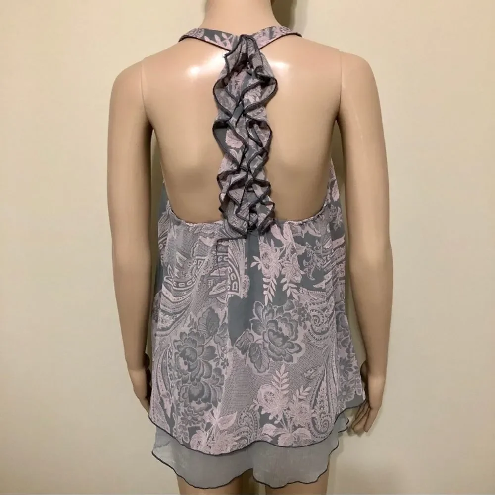 Print Ruffled Racer Back Top - Picture 7 of 10
